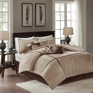 Lyngins 7-Piece Queen Comforter Set, Casual Style Faux Suede Bedding Set with Pintuck Details, Soft Micro-Suede, Machine Washable Quilt Bedding Set - 1 of 4