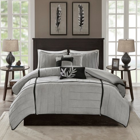 Gray Landcaster Microsuede Pleated Duvet Set King 6pc Target