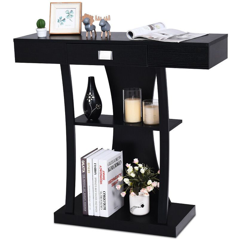 Costway Console Table Sofa Entry Hallway Porch Desk Storage Display Shelves W/Drawer, 1 of 11