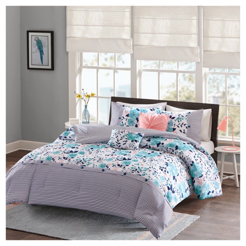 Blue Brie Floral Printed Reversible Comforter Set Target