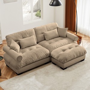 2 Seater Velvet Cloud Sofa with Ottoman, 94" Modern Deep Seat Loveseat with Bolster Arms & Removable Cushions-3irtyhousy - 1 of 4