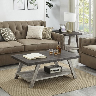 Athens Weathered Walnut and Gray 3-Piece Wood Coffee Table Set