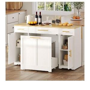 Kitchen Island With Pull Out Trash Can Storage And 3 Drawers Rolling Kitchen Island Cart On Wheels With Widen Drop Leaf Wood Top, White - 1 of 4