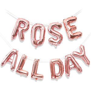 Sparkle and Bash "Rose All Day" Rose Gold Foil Letter Balloons 16" Baby Shower Party Decorations - 1 of 4