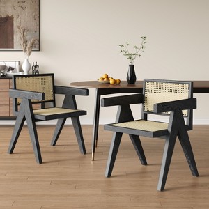 NicBex Set of 2 Mid Century Rubber Wood Arm/Armless Dining Chairs with Rattan Backrest,Farmhouse Accent Chairs for Dining Room,Kitchen - 1 of 4
