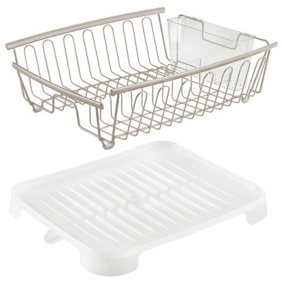 Mdesign Large Kitchen Dish Drying Rack / Drainboard, Swivel Spout -  Satin/clear : Target