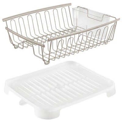 Mdesign Large Kitchen Dish Drying Rack / Drainboard, Swivel Spout -  Chrome/clear : Target