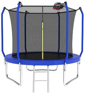 HFYee 8/10/12/14/10*16FT Backyard Trampoline Basketball Kit with Bonus Balls & Safety Enclosure for Ages 8+, Blue - 1 of 4