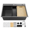 Gulches 32"x22" Gunmetal Black Workstation Kitchen Sink, 18 Gauge 304 Stainless Steel, with Black Spray Neck Faucet - 2 of 4