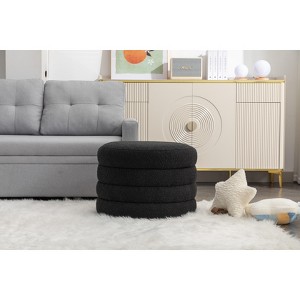 VASIP Velvet Fabric Round Ottoman with Hidden Storage and Bottom Wooden Shelving ,for Living Room - 1 of 4