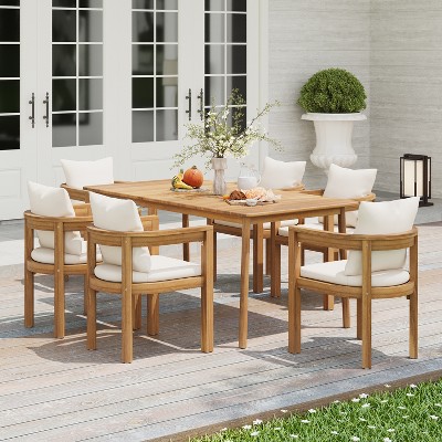 Christopher Knight Home Jada Outdoor 7 Pieces Open Slat Design Acacia Wood Dining Set with Cushion