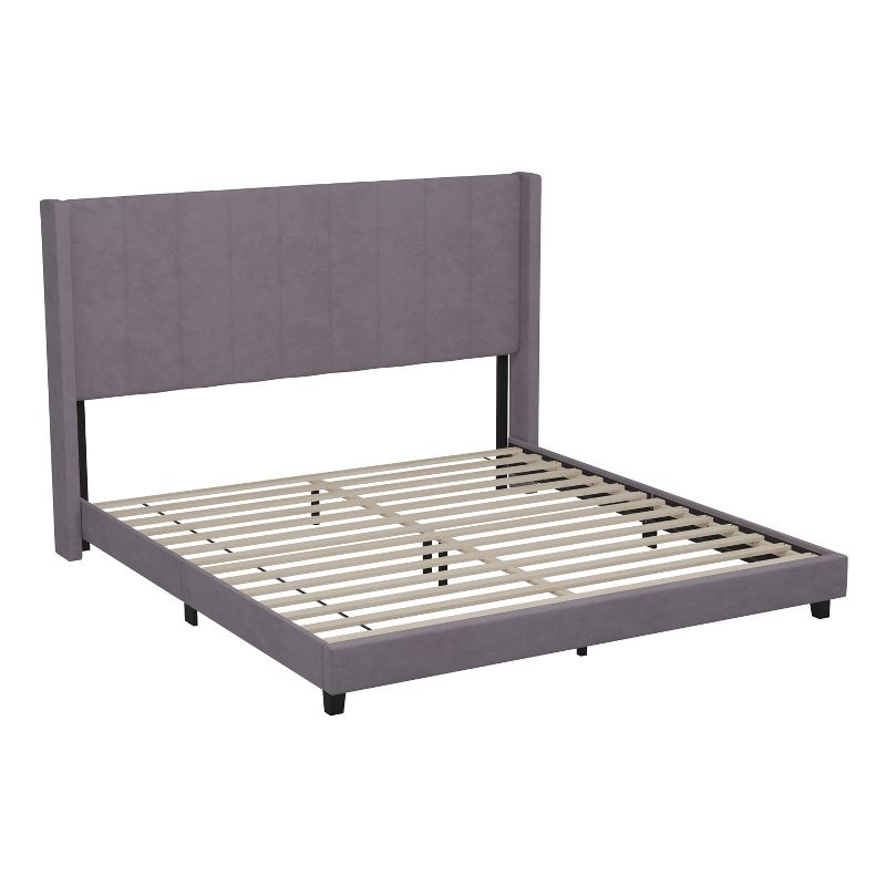 Merrick Lane Modern Upholstered Platform Bed Frame with Padded, Tufted Wingback Headboard and Wood Support Slats, No Box Spring Required, 1 of 10