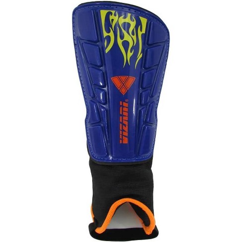 Vizari Blaze Shin Guard for Youth and Adult | Soccer Shin guard with  Adjustable Straps Front closing |Perfect shin protector- Blue/Orange, L size