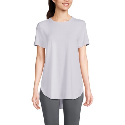 Lands' End Women's Moisture Wicking UPF Sun Short Sleeve Curved Hem Tunic Top-Print