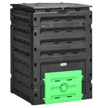 Outsunny 120 Gallon Compost Bin, Large Composter with 80 Vents and 2 Sliding Doors, Lightweight & Sturdy