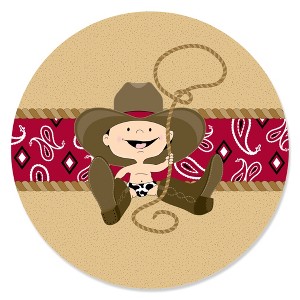 Big Dot of Happiness Little Cowboy - Western Baby Shower or Birthday Party Circle Sticker Labels - 24 Count - 1 of 4