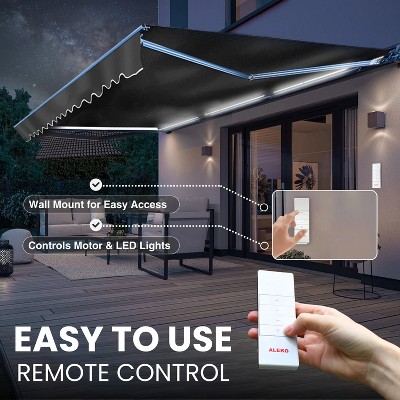 Sky Blue Motorized Patio Awning with LED Lights, 12' x 10'