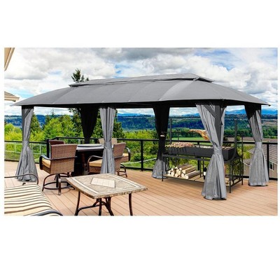 VisioGear Outdoor Gazebo with Double Roofs, Gazebo Canopy Tent for Deck Backyard Garden, Gray, 240"*120"*105.6"