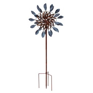 Sunnydaze Whirling Petals Powder-Coated Iron Wind Spinner - 48" H - Blue and Brown - 1 of 4