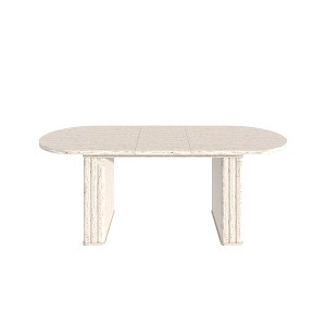 Gulches Travertine Inspired Extendable Oval Dining Table 4-8 People Wooden Strip Base Kitchen Family Living Room - 1 of 4