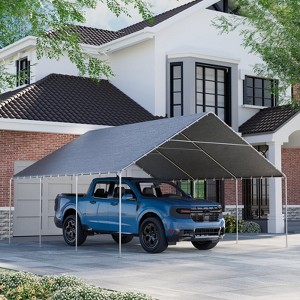 EROMMY 20x20 Heavy Duty Carports, Waterproof & UV Protected Garage Top Tarp Shelter Cover, Outdoor Portable Garage For Car - 1 of 4