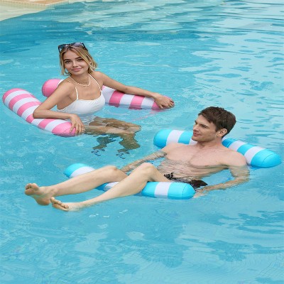 Joyfy Hammock Pool Floats Adult, 2 Packs 4-in-1 Versatile Beach Lake Inflatable Floats Lounger, Poolside Relaxation PVC Water Hammock