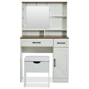 GlasFlength Modern Vanity Tables Set with Mirror Touch Screen Lighted Mirror, Dressing Table with Drawers, White, 31.5"*15.7“*51.3” - 1 of 4