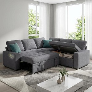 Dyonery 5-Seat Modular Sectional Sofa Bed for Small Spaces, L-Shaped Couch with Pull Out Bed, Storage, USB Ports & Recliner - 1 of 4