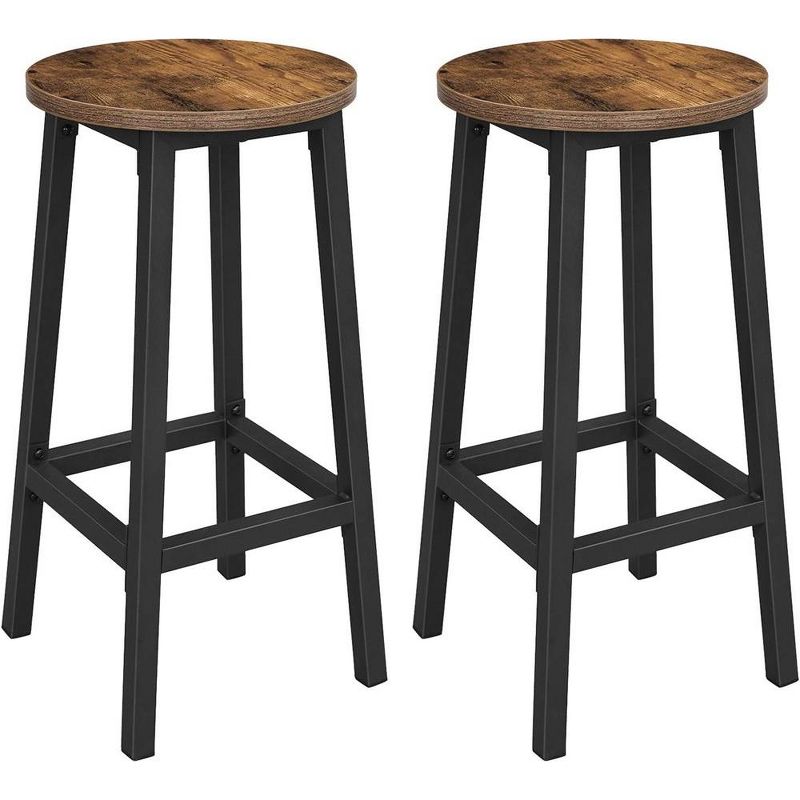 VASAGLE Bar Stools, Set of 2 Bar Chairs, Steel Frame, 25.6 Inch Tall, for Kitchen Dining, Easy Assembly, Industrial Design, Rustic Brown and Black, 1 of 6