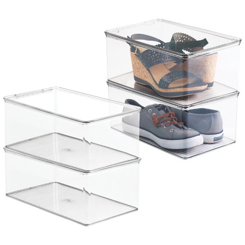 Mdesign Stackable Closet Shoe Storage Bin Box With Lid, Clear, 4 Pack ...