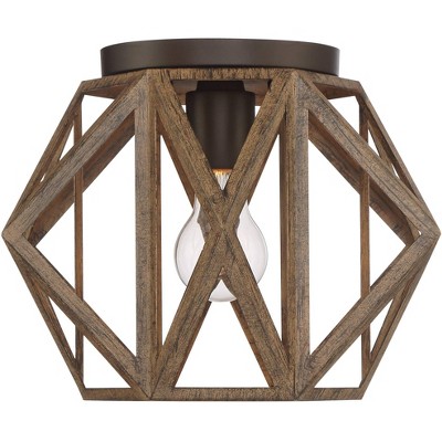 Rustic Farmhouse Bronze and Wood Ceiling Light Fixture