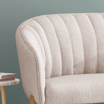 Deborah Mid-Century Beige Fabric Loveseat with Wood Legs