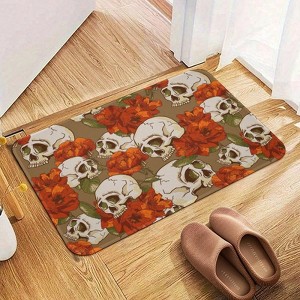 Skull And Flowers Bathroom Rugs Winter Bath Mat Absorbent Non Slip Bathroom Mat Christmas Soft Floor Carpet 16x20 Inches - 1 of 1