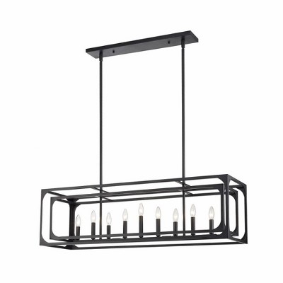 Matte Black Industrial 9-Light Linear Candle Chandelier