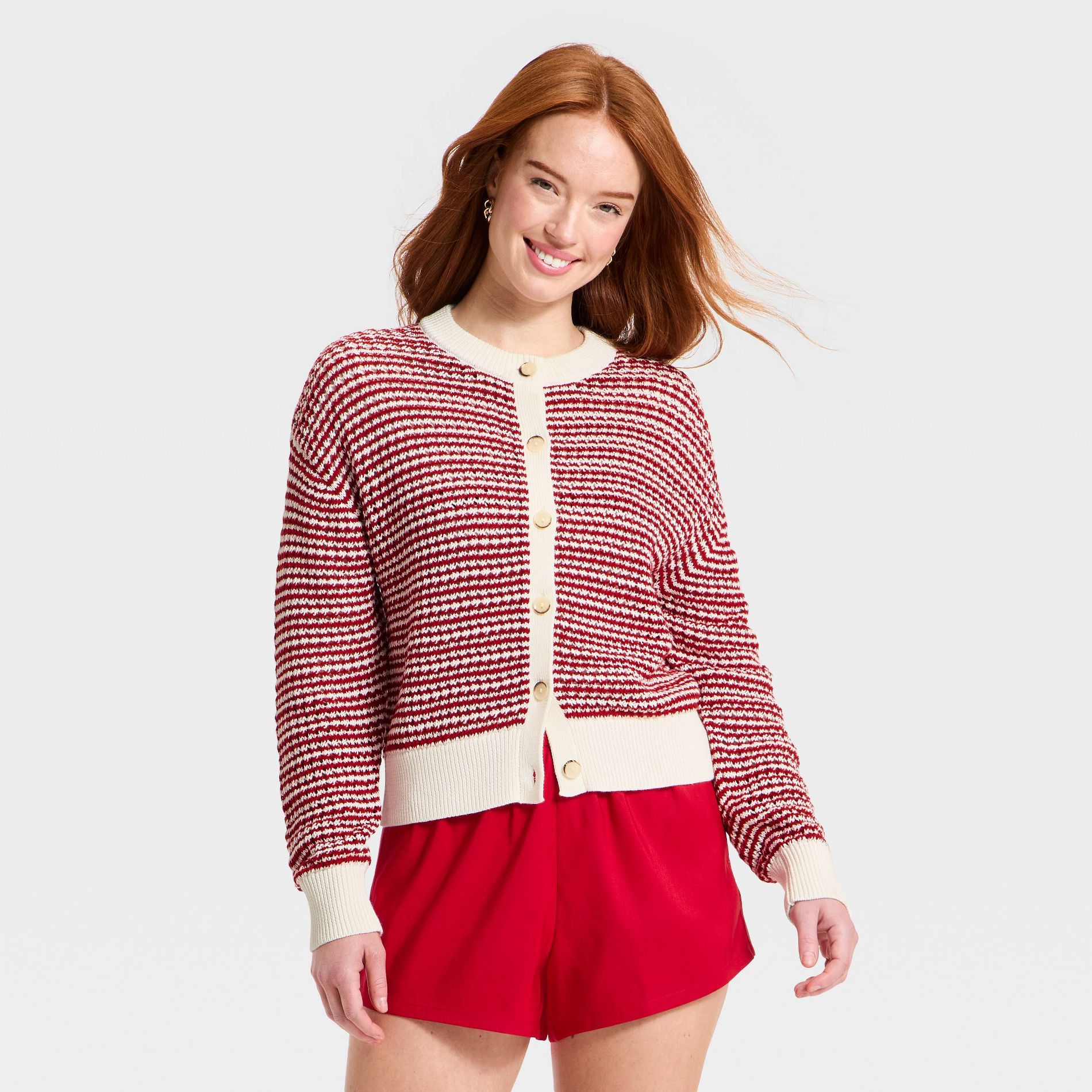 Women's Valentine's Day Cardigan Sweater - Universal Thread™ Red Striped