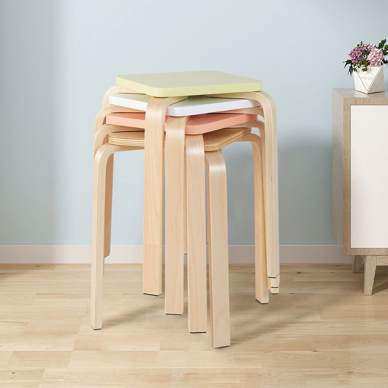 Costway Set of 4 Colorful Square Stools Stackable Wood Stools with Anti-slip Felt Mats, 2 of 11