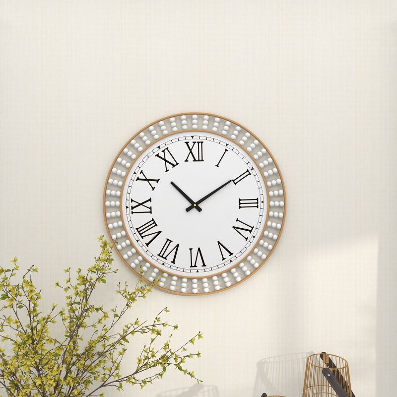24&#34;x24&#34; Metal Wall Clock with Gold Frame and Radial Beading White - Olivia &#38; May, 4 of 18