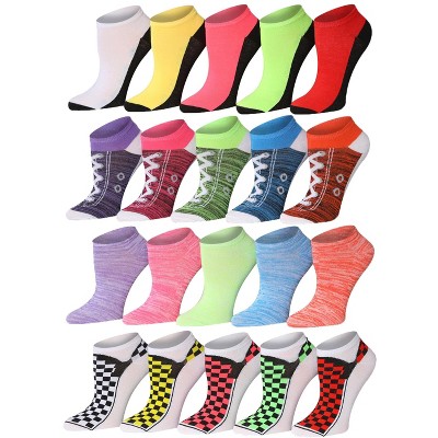 Tipi Toe Women's 20 Pairs Colorful Vibrant Shoe Style & Checkered Patterned No Show Socks Womens