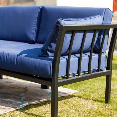 Blue Metal Two-Seat Outdoor Sectional Sofa with Cushions