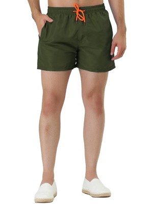 Tatt Men S Summer Solid Color Drawstring Mesh Lining Beach Swim Shorts Dark Green Target