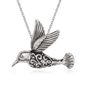 Bella Silver Sterling Silver Fancy Oxidized Hummingbird 18" Pendant Necklace - Silver - 1 of 2