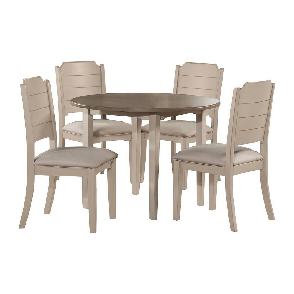 Photos - Dining Table 5pc Clarion Round Drop Leaf Dining Set with Side Chairs Gray Fog Fabric 