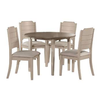 5pc Clarion Round Drop Leaf Dining Set with Side Chairs Gray Fog Fabric - Hillsdale Furniture