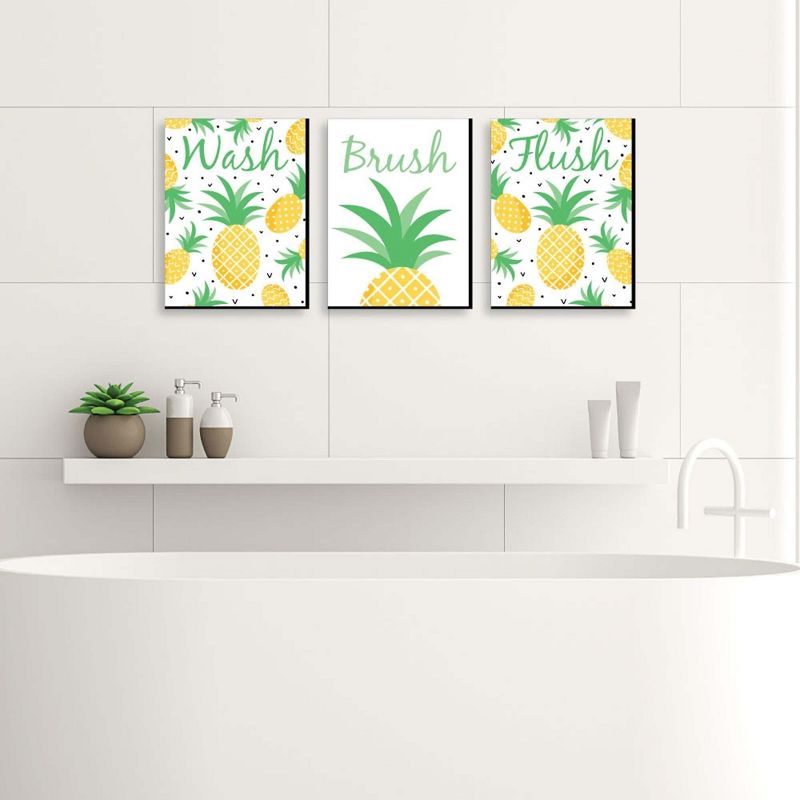 Big Dot of Happiness Tropical Pineapple - Kids Bathroom Rules Wall Art - 7.5 x 10 inches - Set of 3 Signs - Wash, Brush, Flush, 2 of 8