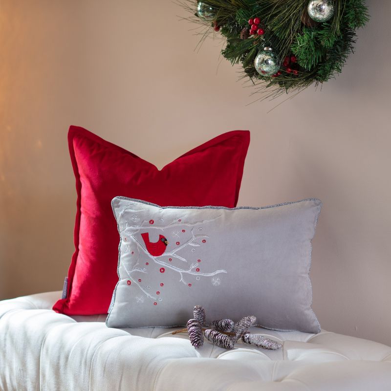 12&#34;x18.5&#34; Velvet Christmas Cardinal Lumbar Throw Pillow Cover Gray - Pillow Perfect, 5 of 7