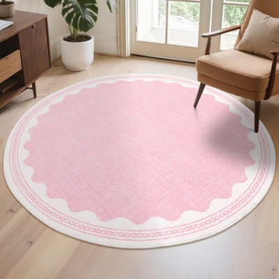 Modern Washable Living Room Rug, Bordered Printed Rug with Non-Slip Backing, Low Pile Stain Resistant Indoor Rug for Bedroom