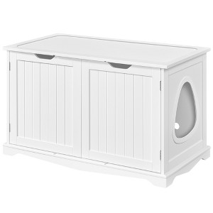 Yaheetech Wooden Hidden Cat Litter Box Side Table with Divider - 1 of 4