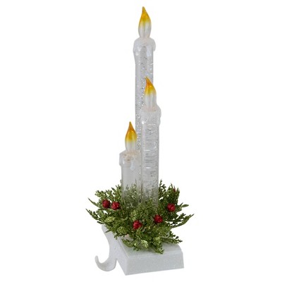 9" LED Lighted Candle Christmas Stocking Holder with Pine Sprigs