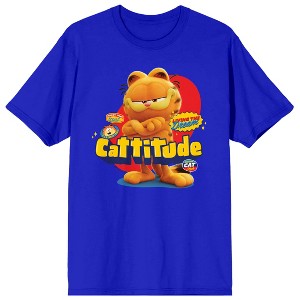 Garfield Movie 2024 Cattitude Adult Royal Blue Crew Neck Short Sleeve T-shirt - 1 of 4