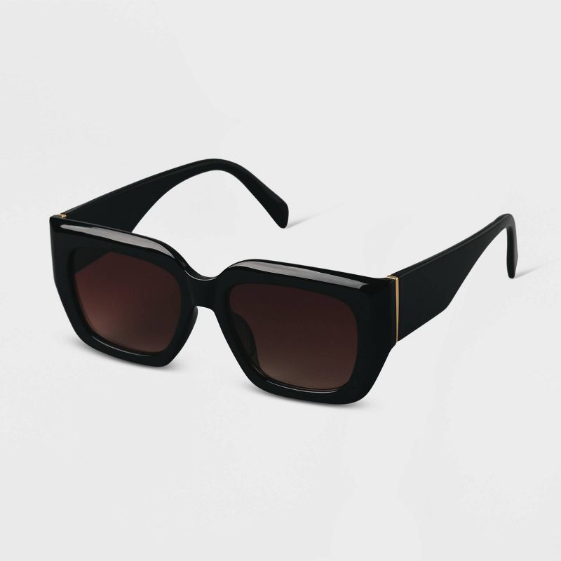 Women&#39;s Plastic Angular Square Sunglasses - A New Day&#8482; Black, 2 of 3